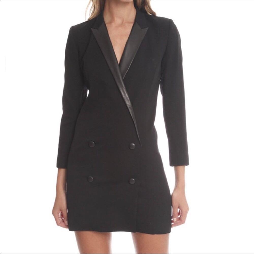 The Kooples Blazer Dress with Leather Trim Black | 34 / Size 00